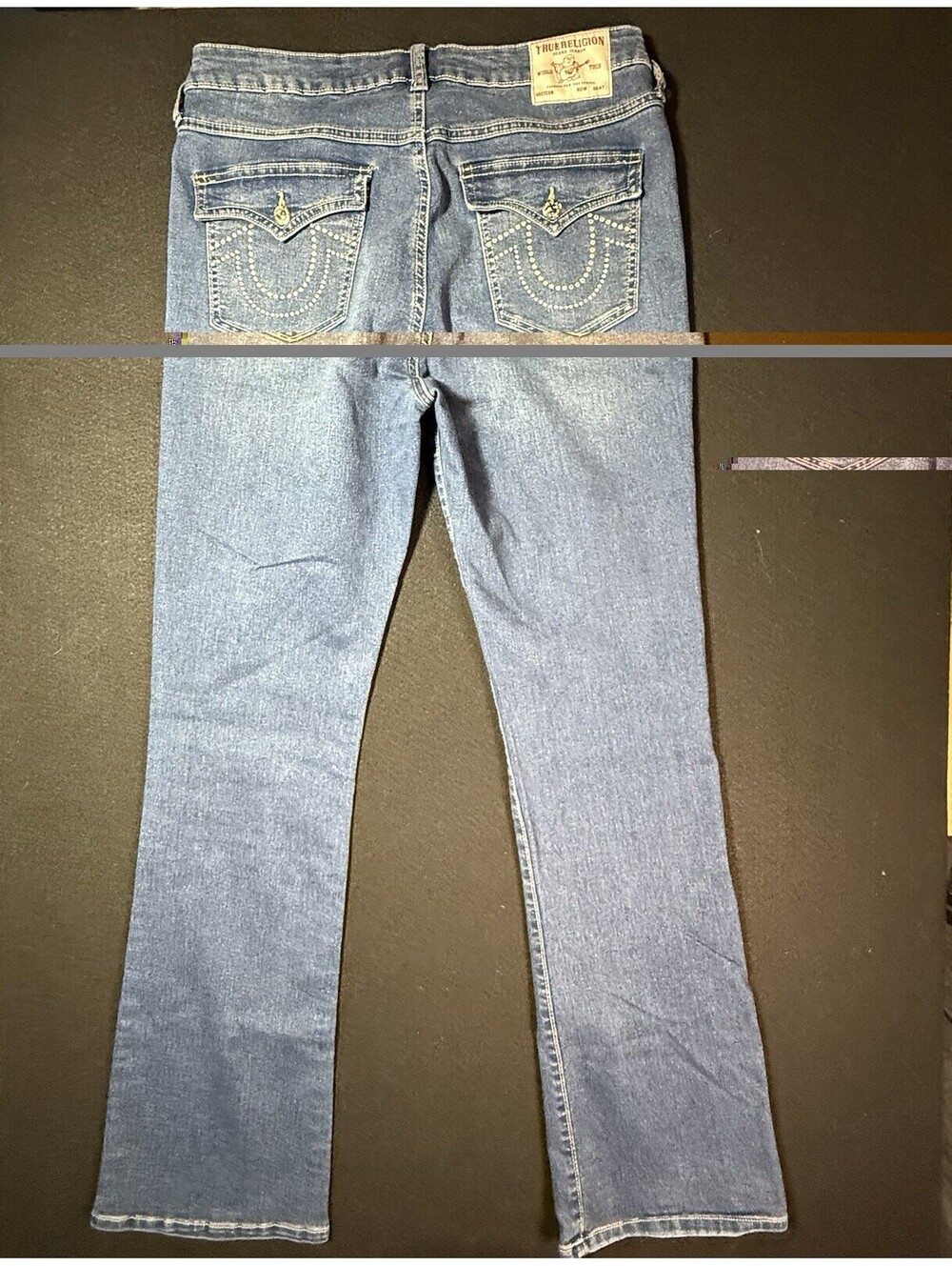 True Religion Blue Mid-Rise Bootcut Jeans Rhinestone, Stretch
